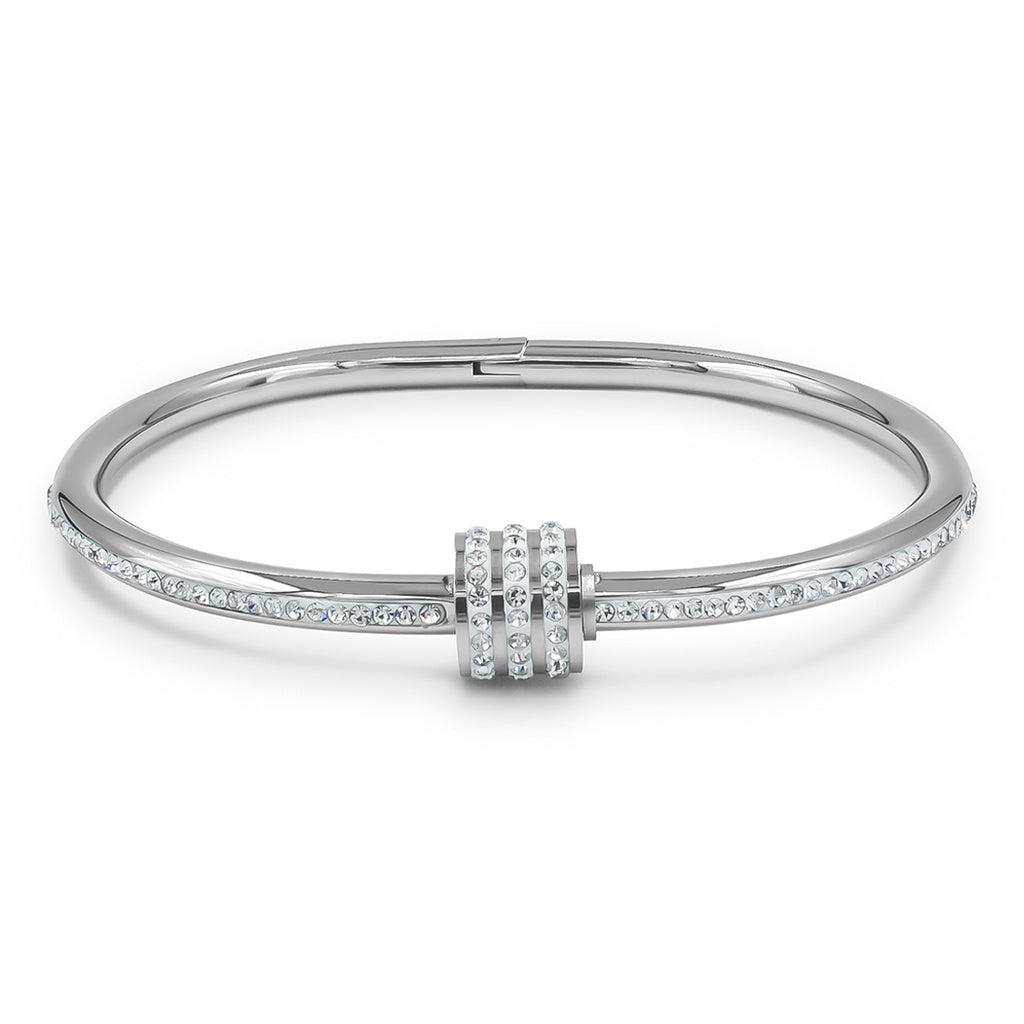 SO SEOUL Aurelia Rolling Barrel Bangle with White Austrian Crystals and Middle Screw Clasp in Silver or Rose Gold