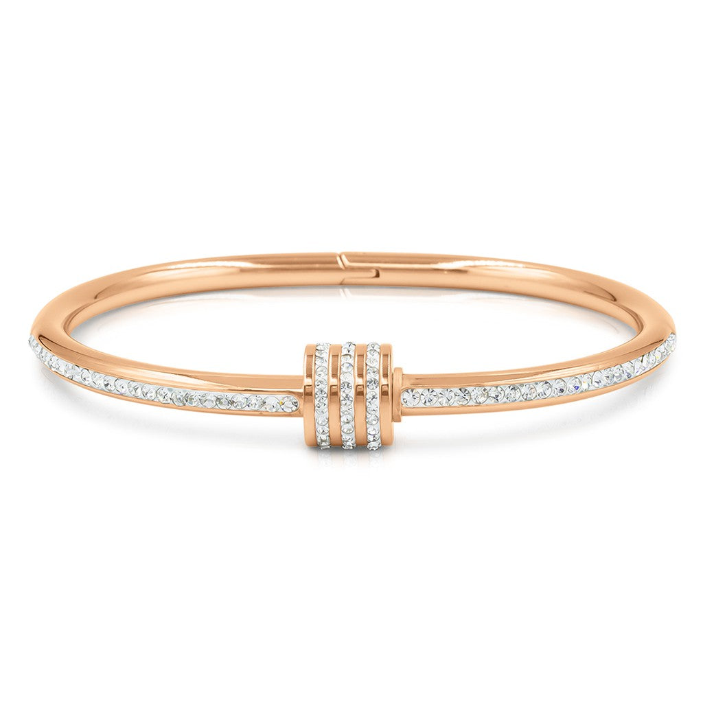 SO SEOUL Aurelia Rolling Barrel Bangle with White Austrian Crystals and Middle Screw Clasp in Silver or Rose Gold