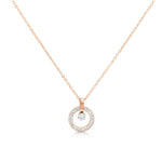 Load image into Gallery viewer, SO SEOUL Halo Circle Pendant Necklace with Dangling Solitaire Diamond Simulant Cubic Zirconia in Silver and Rose Gold
