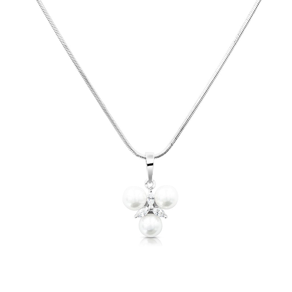 SO SEOUL Everleigh Trilliant Pearl with Marquise Cut Diamond Simulant Cubic Zirconia Pendant Necklace and Hoop Earrings Set