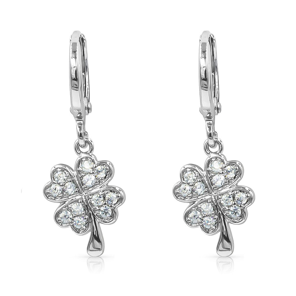 SO SEOUL Alette Clover Cluster Cubic Zirconia Drop Hoop Earrings and Pendant Necklace Set