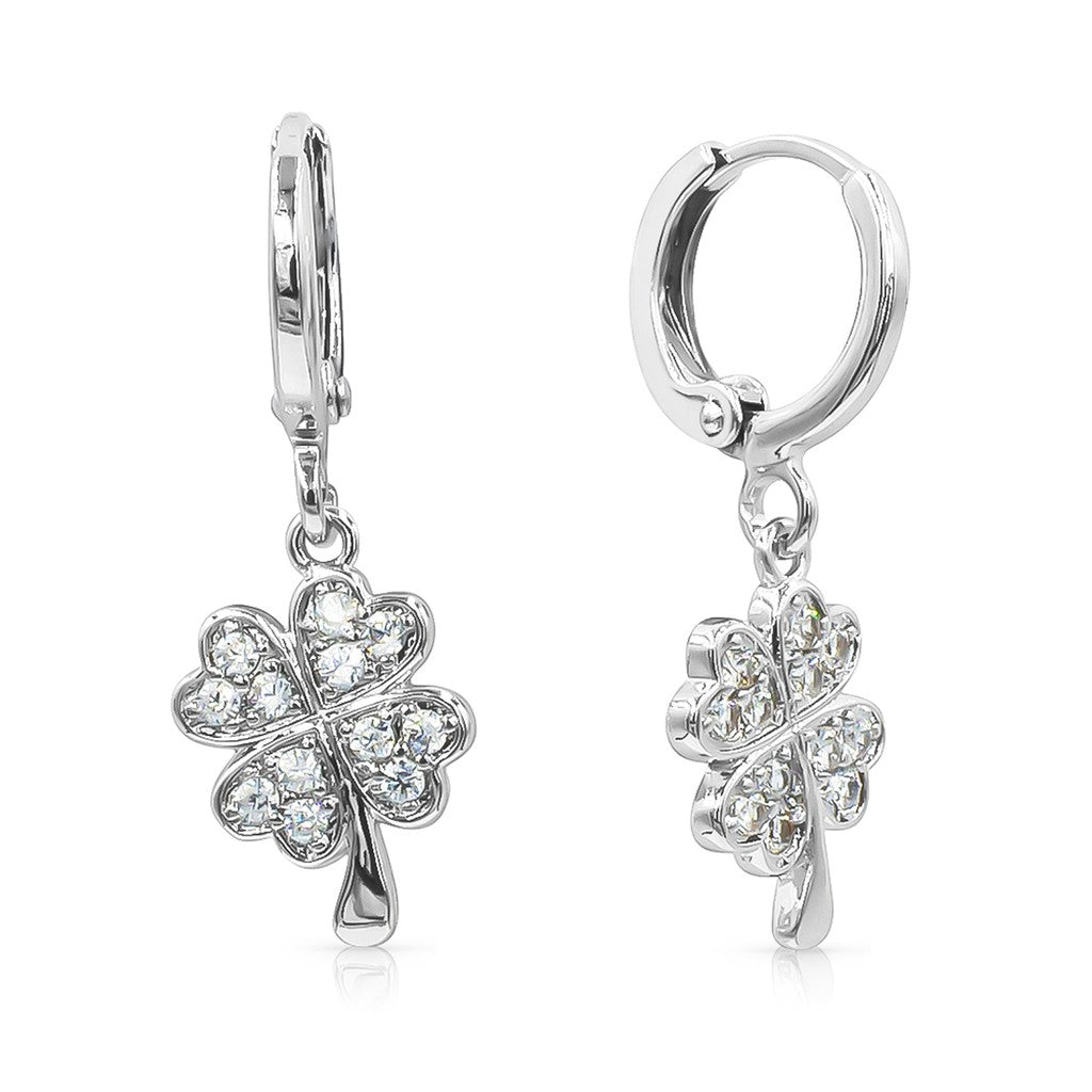 SO SEOUL Alette Clover Cluster Cubic Zirconia Drop Hoop Earrings and Pendant Necklace Set