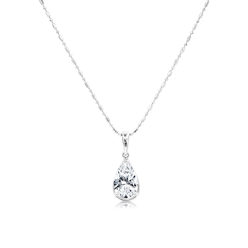 SO SEOUL Luxury Crown 3-Prong Solitaire Pear Cut Diamond Simulant Cubic Zirconia Pendant Chain Necklace