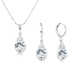 Load image into Gallery viewer, SO SEOUL Luxury Crown 3-Prong Solitaire Pear Cut Diamond Simulant Hoop Earrings and Pendant Necklace Set
