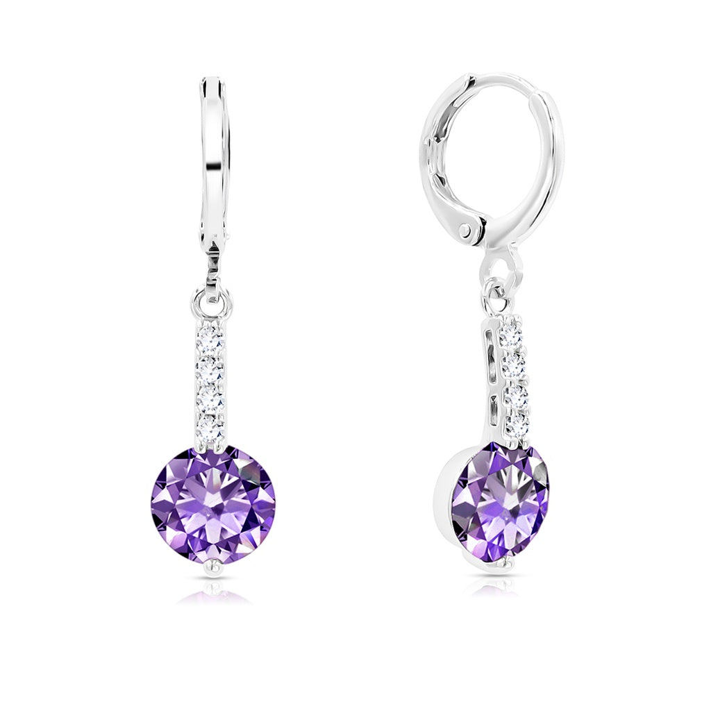 SO SEOUL Lic Crown Solitaire White or Purple Simulated Diamond Cubic Zirconia Hoop or Clip-On Earrings