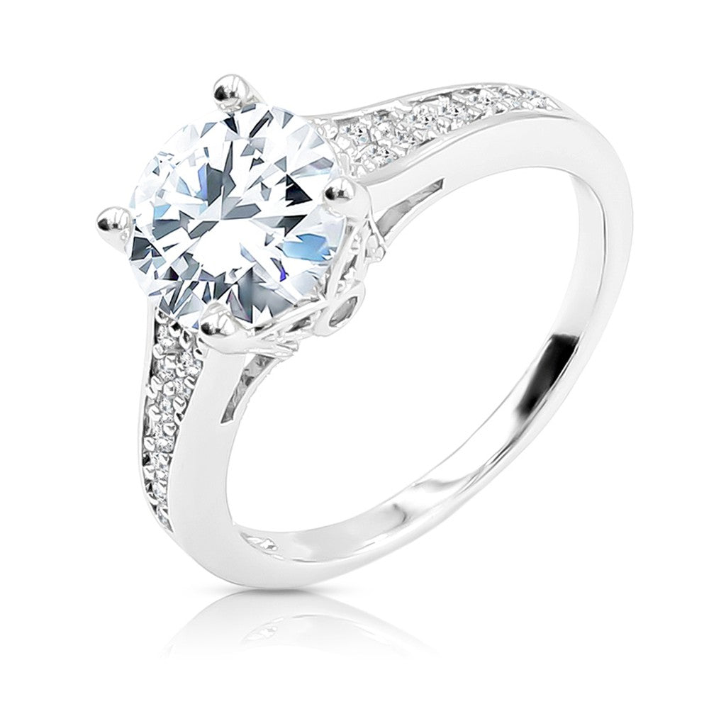 SO SEOUL Angelica 2 CARAT Cathedral Solitaire Diamond Simulant Zirconia with Pave Side Stones Silver Ring