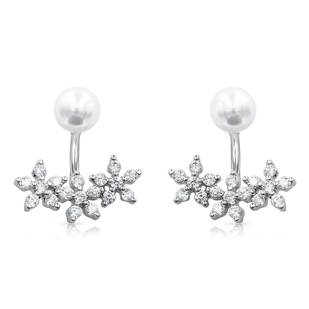 SO SEOUL Leilani Pearl and Cubic Zirconia Flower Dangle Earring Jackets