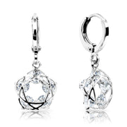 SO SEOUL Aster Star Entwined Design with Central Diamond Simulant Cubic Zirconia Clip-On Hoop Earrings