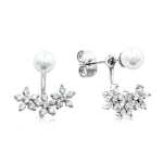 Load image into Gallery viewer, SO SEOUL Leilani Pearl and Cubic Zirconia Flower Dangle Earring Jackets
