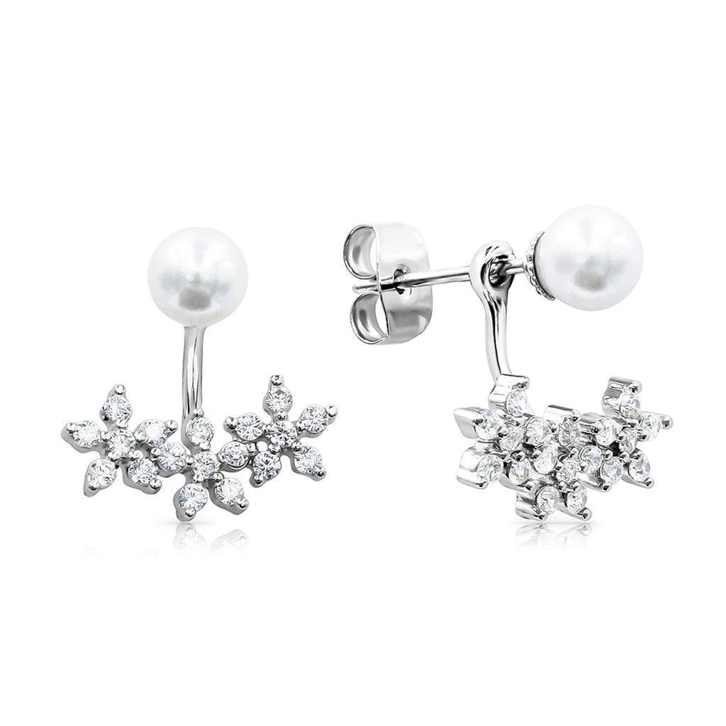 SO SEOUL Leilani Pearl and Cubic Zirconia Flower Dangle Earring Jackets