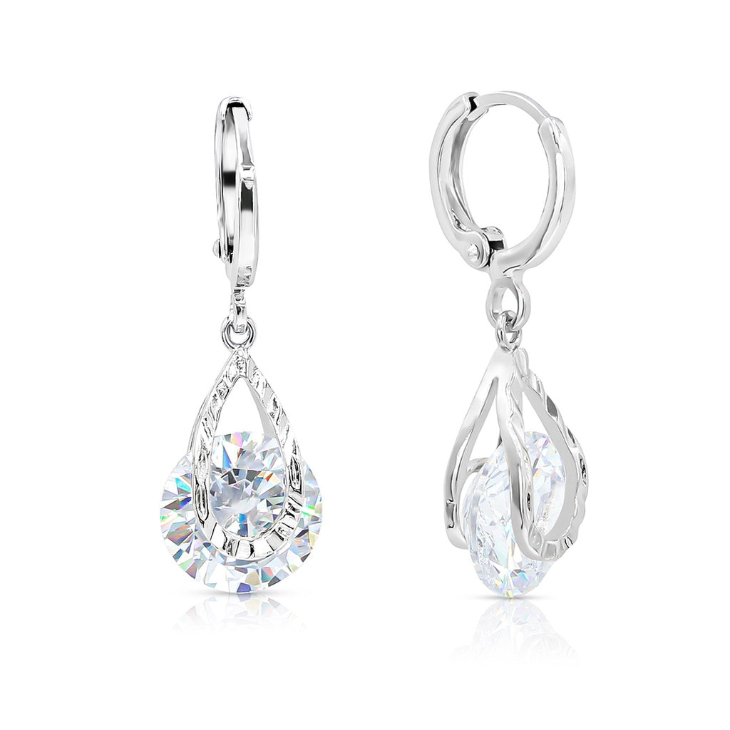 SO SEOUL Callista Diamond-Simulant Teardrop Hoop or Clip-On Earrings Set