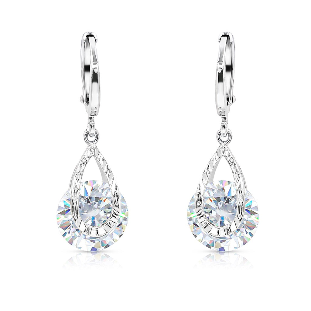 SO SEOUL Callista Diamond-Simulant Teardrop Hoop or Clip-On Earrings Set