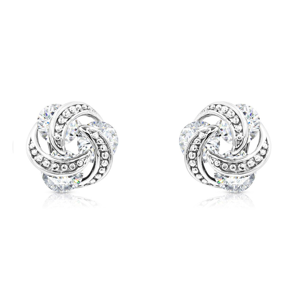 SO SEOUL Callista Antique-Inspired Twisted Triple Solitaire Diamond Simulant Zirconia Stud Earrings