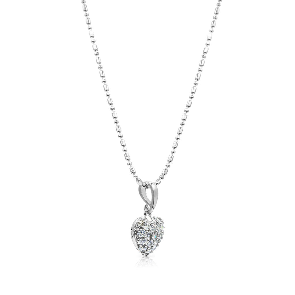 SO SEOUL Amora Pave Heart Set - Diamond Simulant Cubic Zirconia Pendant Necklace and Stud Earrings