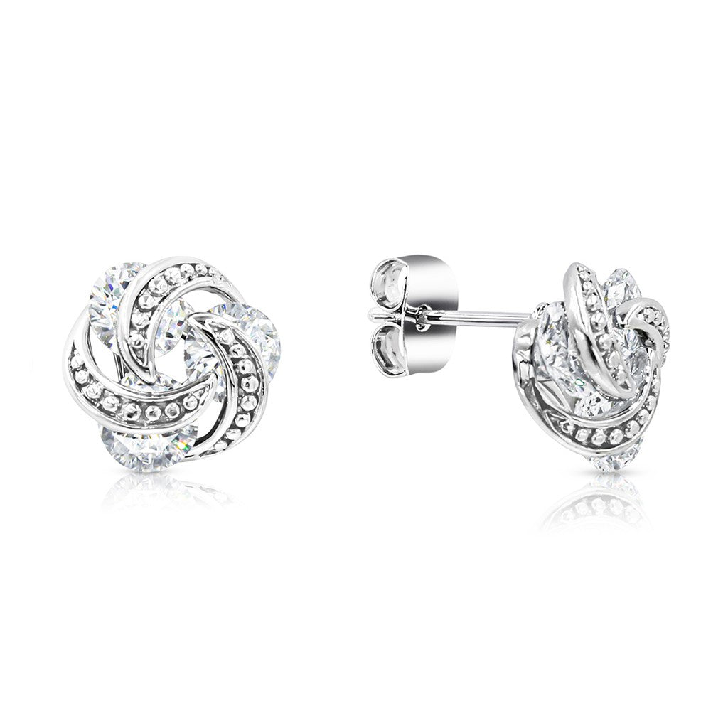 SO SEOUL Callista Antique-Inspired Twisted Triple Solitaire Diamond Simulant Zirconia Stud Earrings