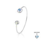 Load image into Gallery viewer, SO SEOUL Bella Open-End Adjustable Bangle with Dual Aurore Boreale or Light Sapphire Shimmer Swarovski® Crystal Rounds
