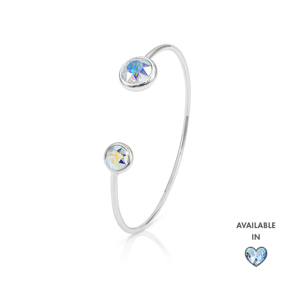 SO SEOUL Bella Open-End Adjustable Bangle with Dual Aurore Boreale or Light Sapphire Shimmer Swarovski® Crystal Rounds