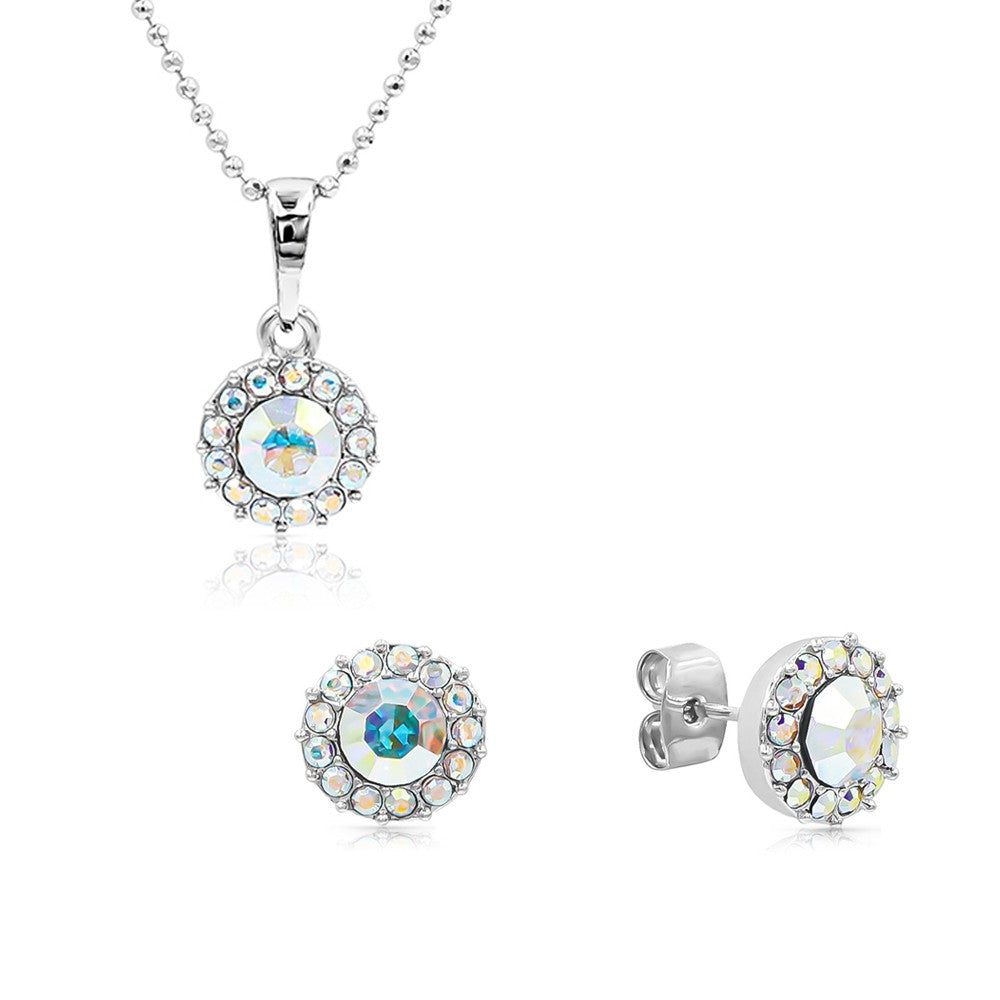 SO SEOUL Glimmering Sunshine Aurore Boreale Crystal Stud Earrings and Pendant Necklace Set