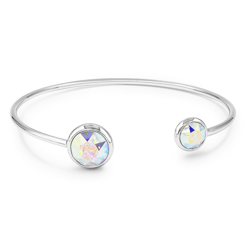 SO SEOUL Bella Open-End Adjustable Bangle with Dual Aurore Boreale or Light Sapphire Shimmer Swarovski® Crystal Rounds