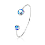 Load image into Gallery viewer, SO SEOUL Bella Open-End Adjustable Bangle with Dual Aurore Boreale or Light Sapphire Shimmer Swarovski® Crystal Rounds
