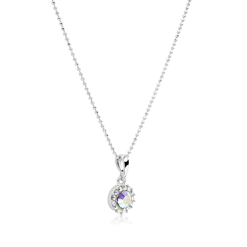 SO SEOUL Glimmering Sunshine Aurore Boreale Crystal Stud Earrings and Pendant Necklace Set