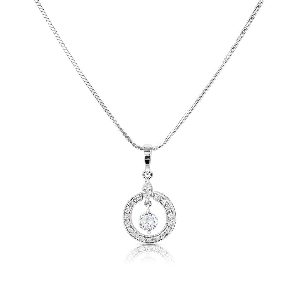SO SEOUL Halo Open Circle Simulated Diamond Cubic Zirconia Pendant and Hoop Earrings Jewelry Set