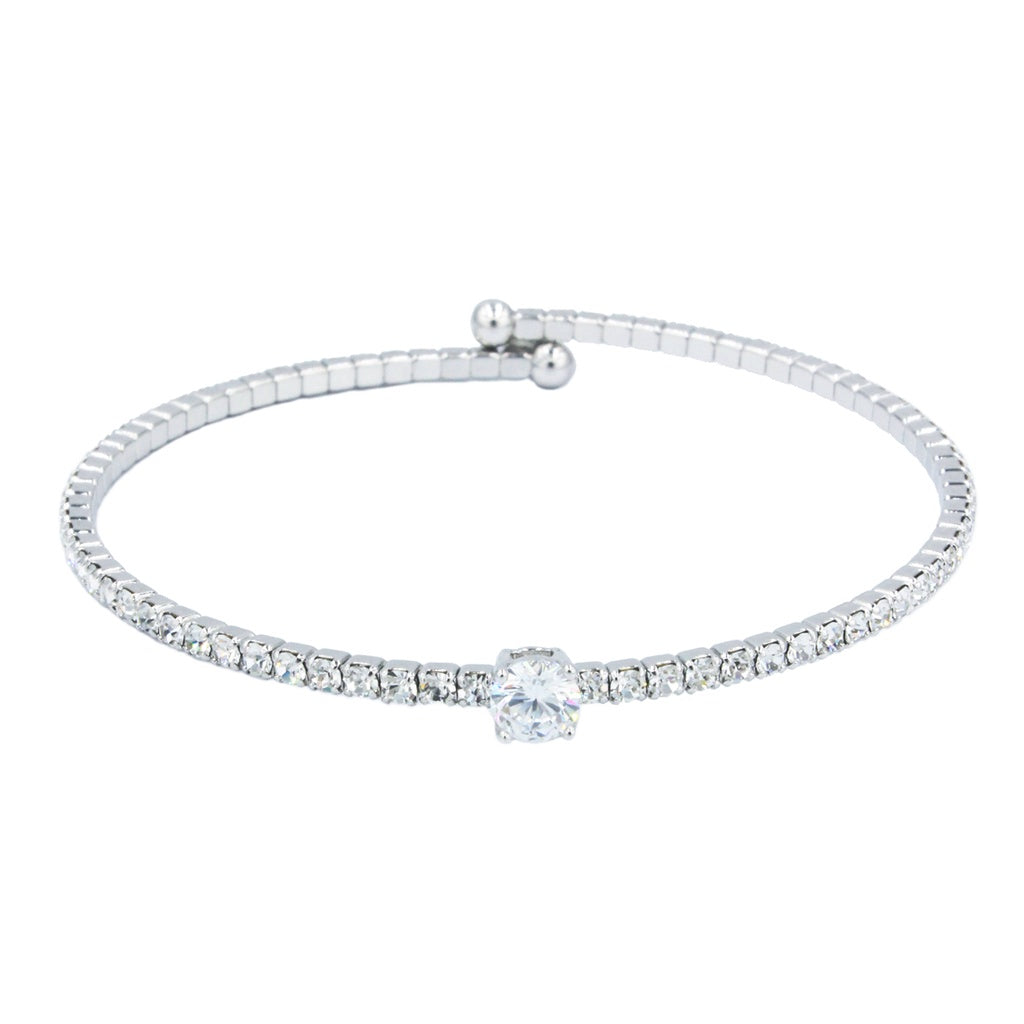 SO SEOUL 'Athena' Solitaire Heart and Flower Blossom Diamond Simulant Cubic Zirconia Classic Spiral Open-End Bangle