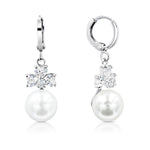 Load image into Gallery viewer, SO SEOUL Alette Clover Earrings - Pearl Drop with Cubic Zirconia Diamond Simulant Hinge Hoops or Clip-On Variants
