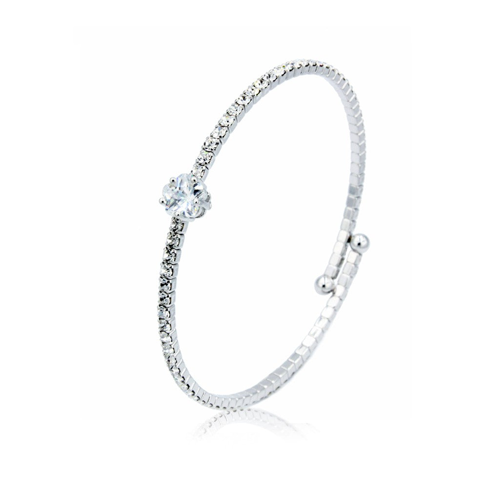 SO SEOUL 'Athena' Solitaire Heart and Flower Blossom Diamond Simulant Cubic Zirconia Classic Spiral Open-End Bangle