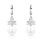 Load image into Gallery viewer, SO SEOUL Alette Clover Earrings - Pearl Drop with Cubic Zirconia Diamond Simulant Hinge Hoops or Clip-On Variants
