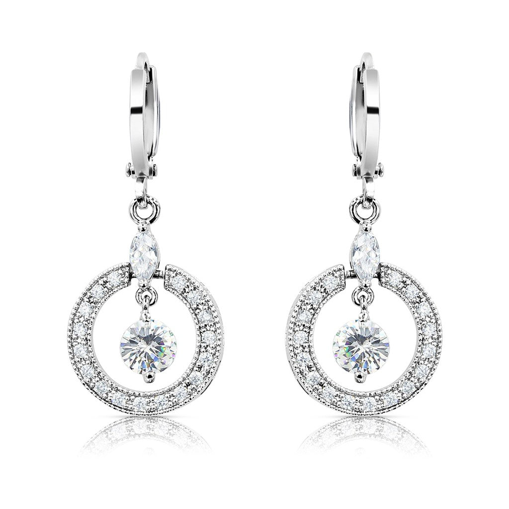 SO SEOUL Halo Open Circle Simulated Diamond Cubic Zirconia Pendant and Hoop Earrings Jewelry Set