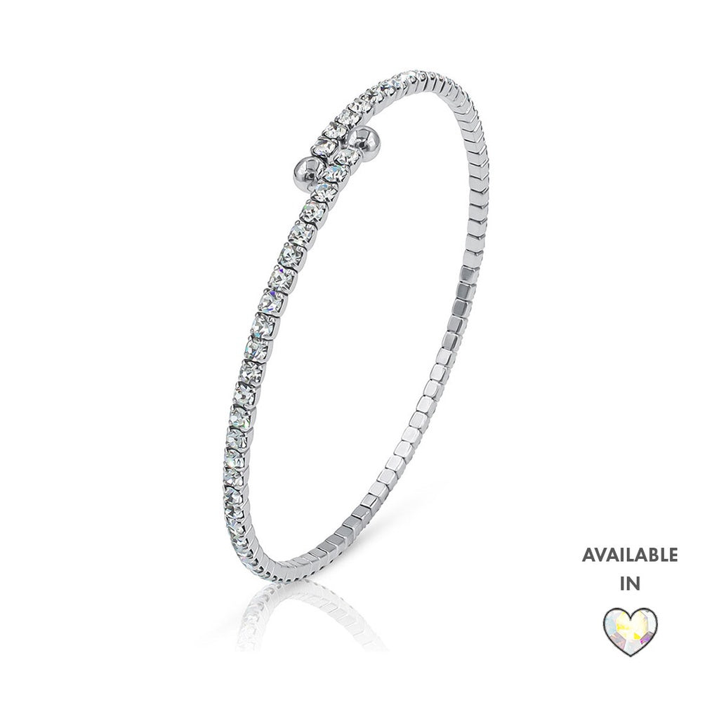 SO SEOUL Chiara Elegance Adjustable Bangle with White and Aurore Boreale Austrian Crystal in a Spiral Circle Spring Design