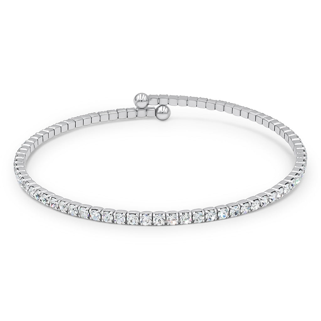 SO SEOUL Chiara Elegance Adjustable Bangle with White and Aurore Boreale Austrian Crystal in a Spiral Circle Spring Design