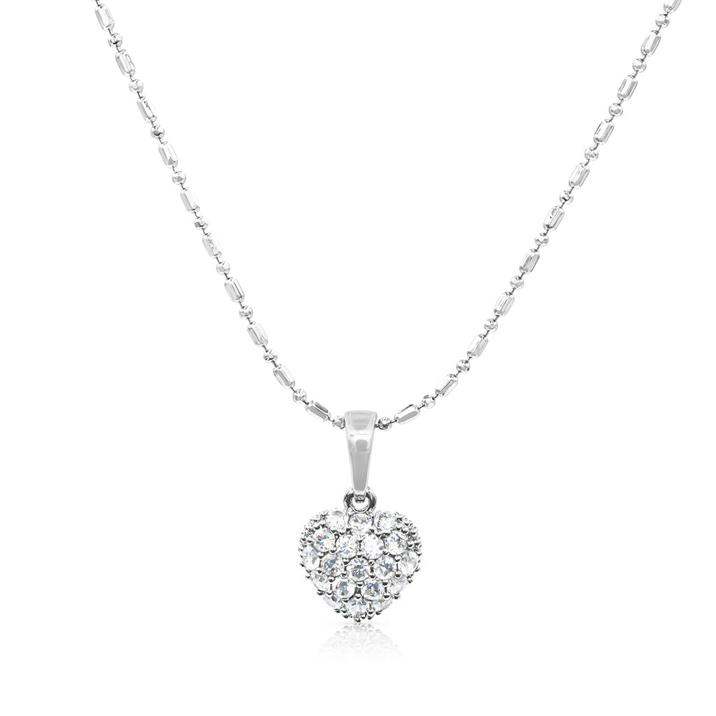SO SEOUL Amora Love Heart Jewelry Set - Sparkling Diamond Simulant Cubic Zirconia with Pendant Necklace and Hoop Earrings