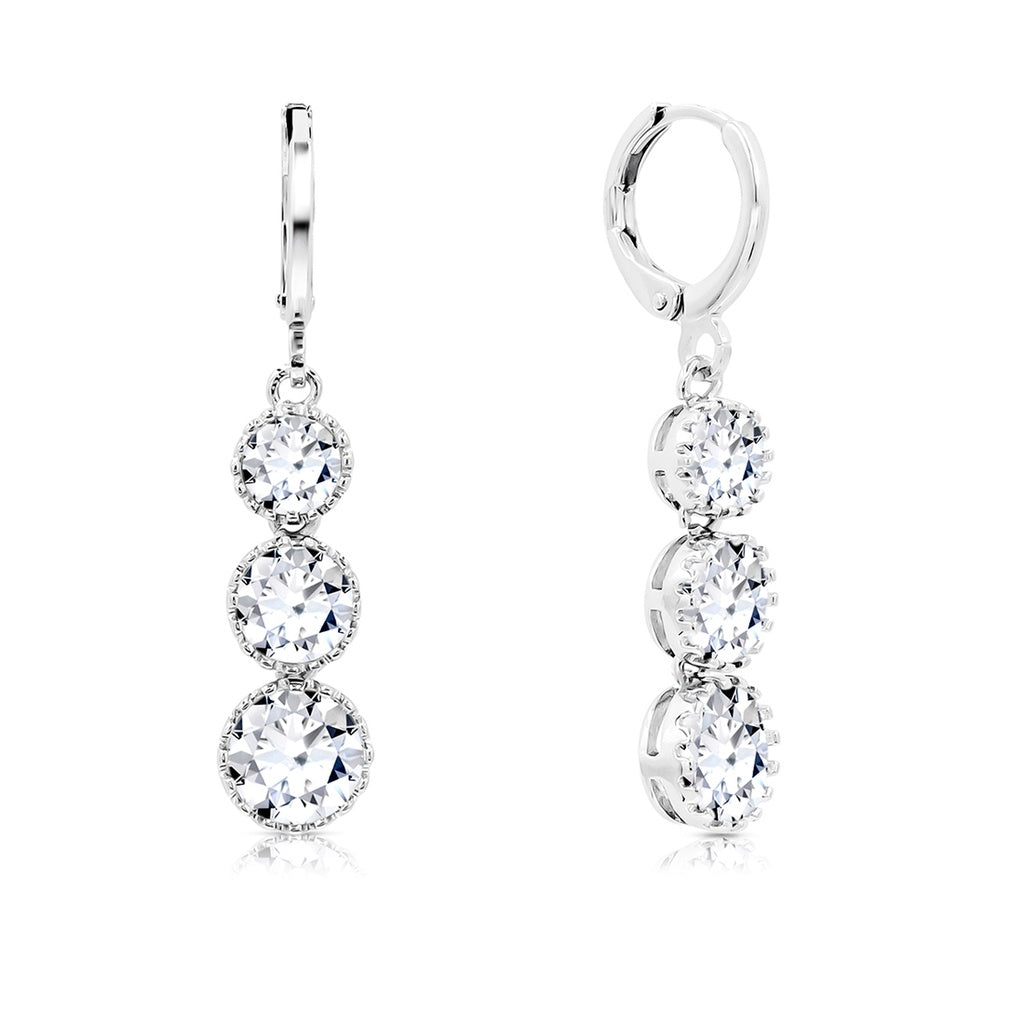 SO SEOUL Lila Crown Triple Round Diamond Simulant Cubic Zirconia Hoop or Clip-On Earrings