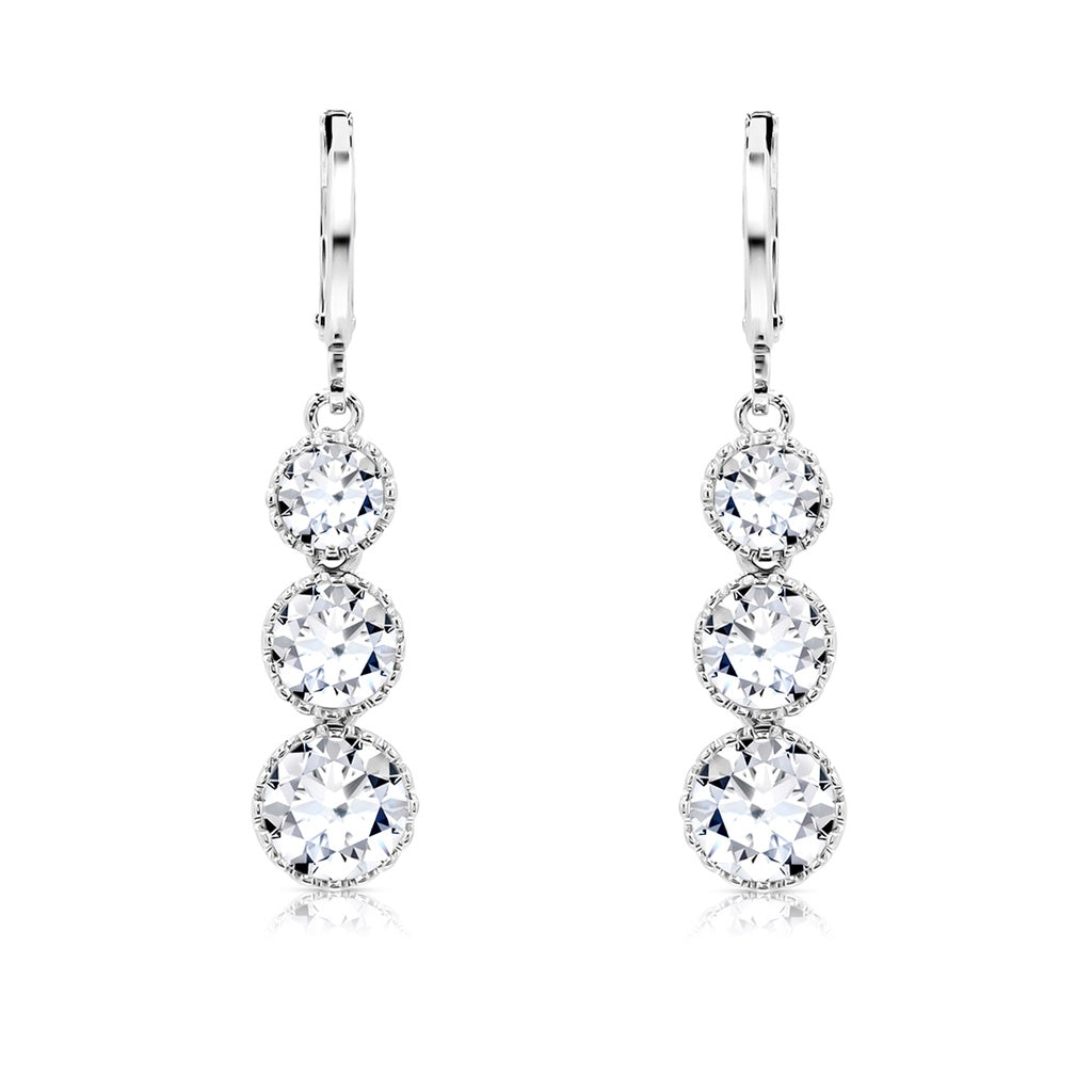 SO SEOUL Lila Crown Triple Round Diamond Simulant Cubic Zirconia Hoop or Clip-On Earrings