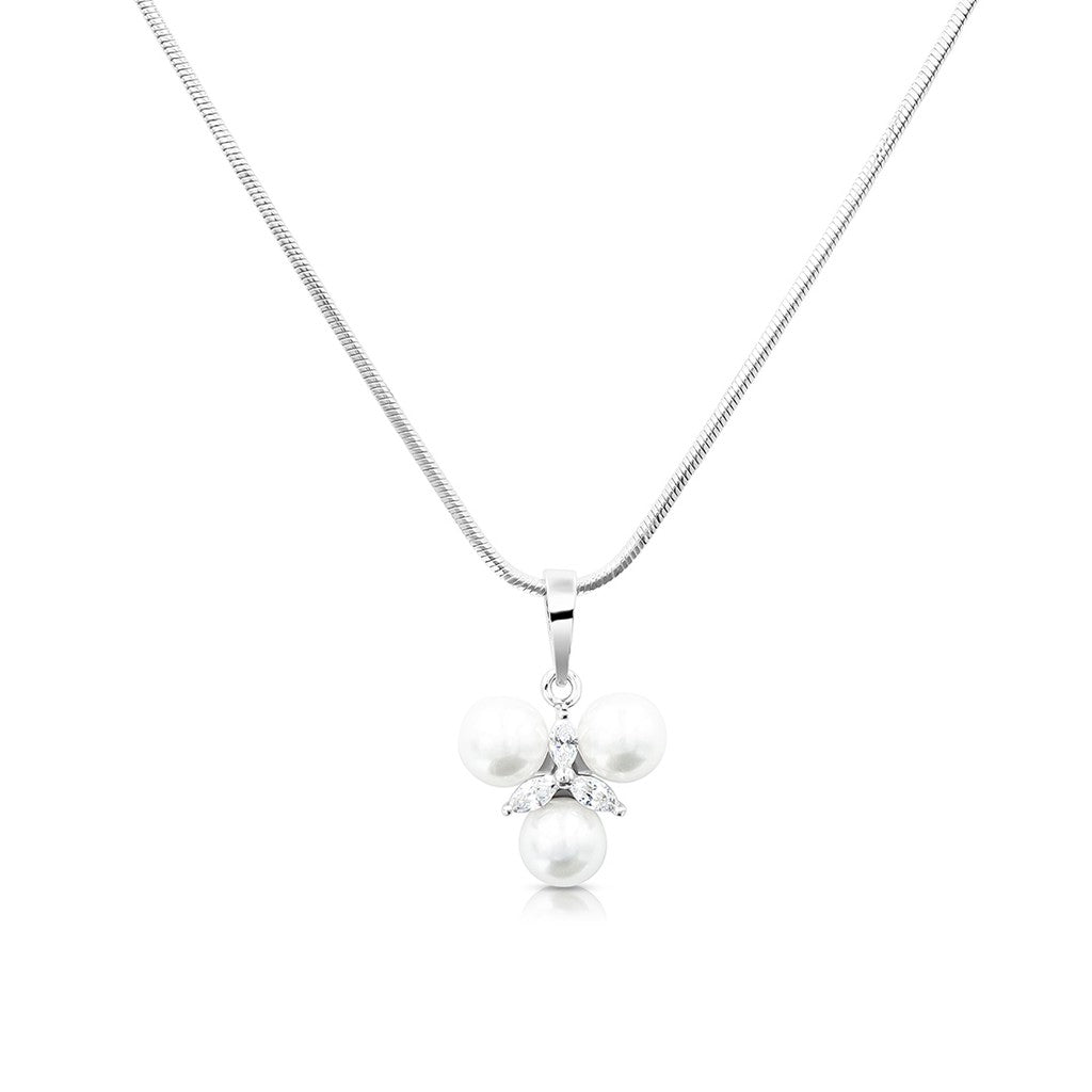 SO SEOUL Everleigh Trilliant Pearl with Marquise Cut Diamond Simulant Cubic Zirconia Pendant Necklace