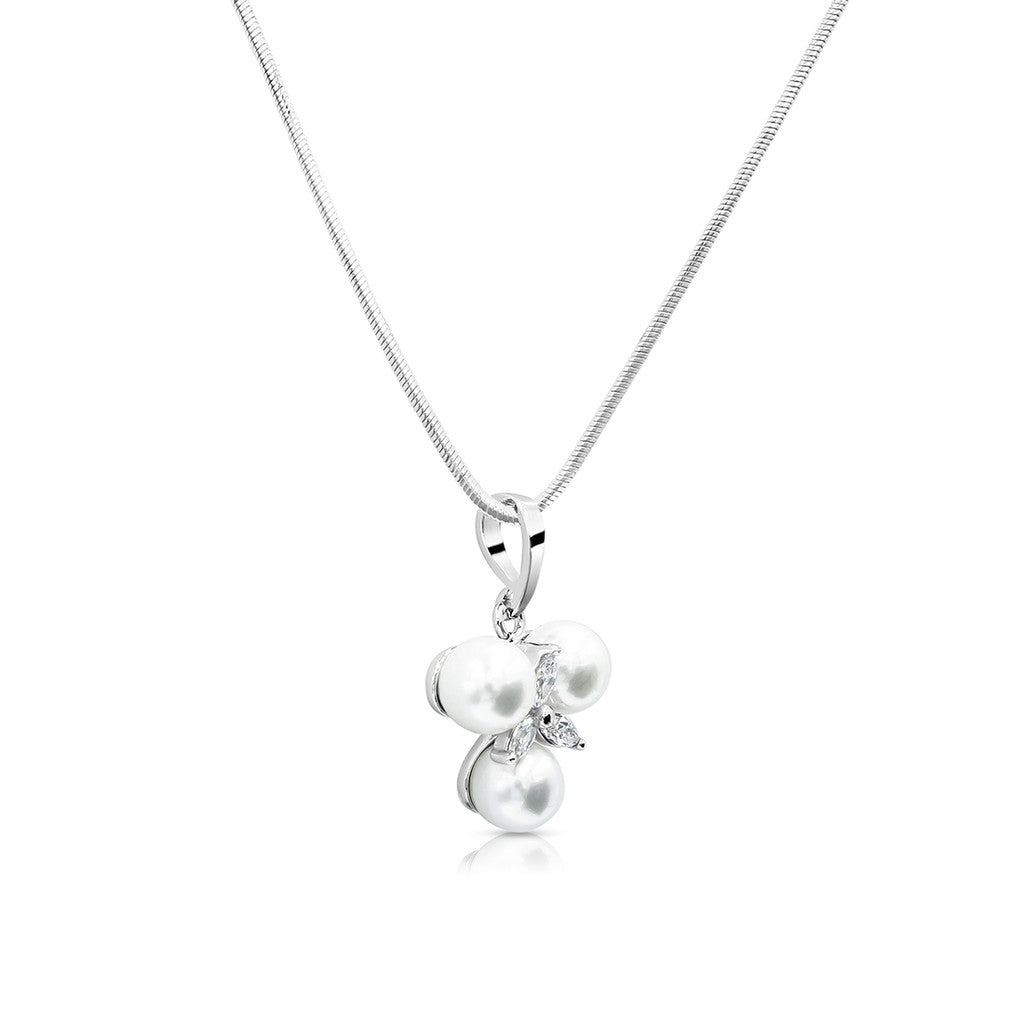 SO SEOUL Everleigh Trilliant Pearl with Marquise Cut Diamond Simulant Cubic Zirconia Pendant Necklace