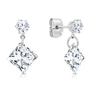 SO SEOUL Athena Square Brilliant Cut Diamond Simulant Cubic Zirconia Drop Stud Earrings