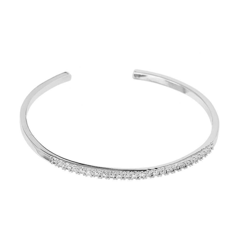 SO SEOUL Allista Single-Band Adjustable Cuff Bangle with One Row of Diamond Simulant Cubic Zirconia in Silver or Rose Gold Finish