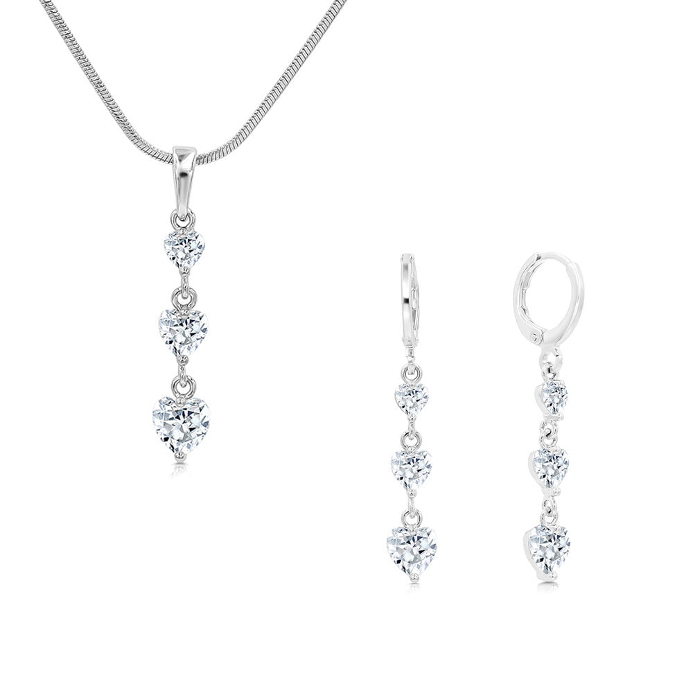 SO SEOUL Amora Cascade - Triple Heart Cubic Zirconia Necklace and Earrings Set