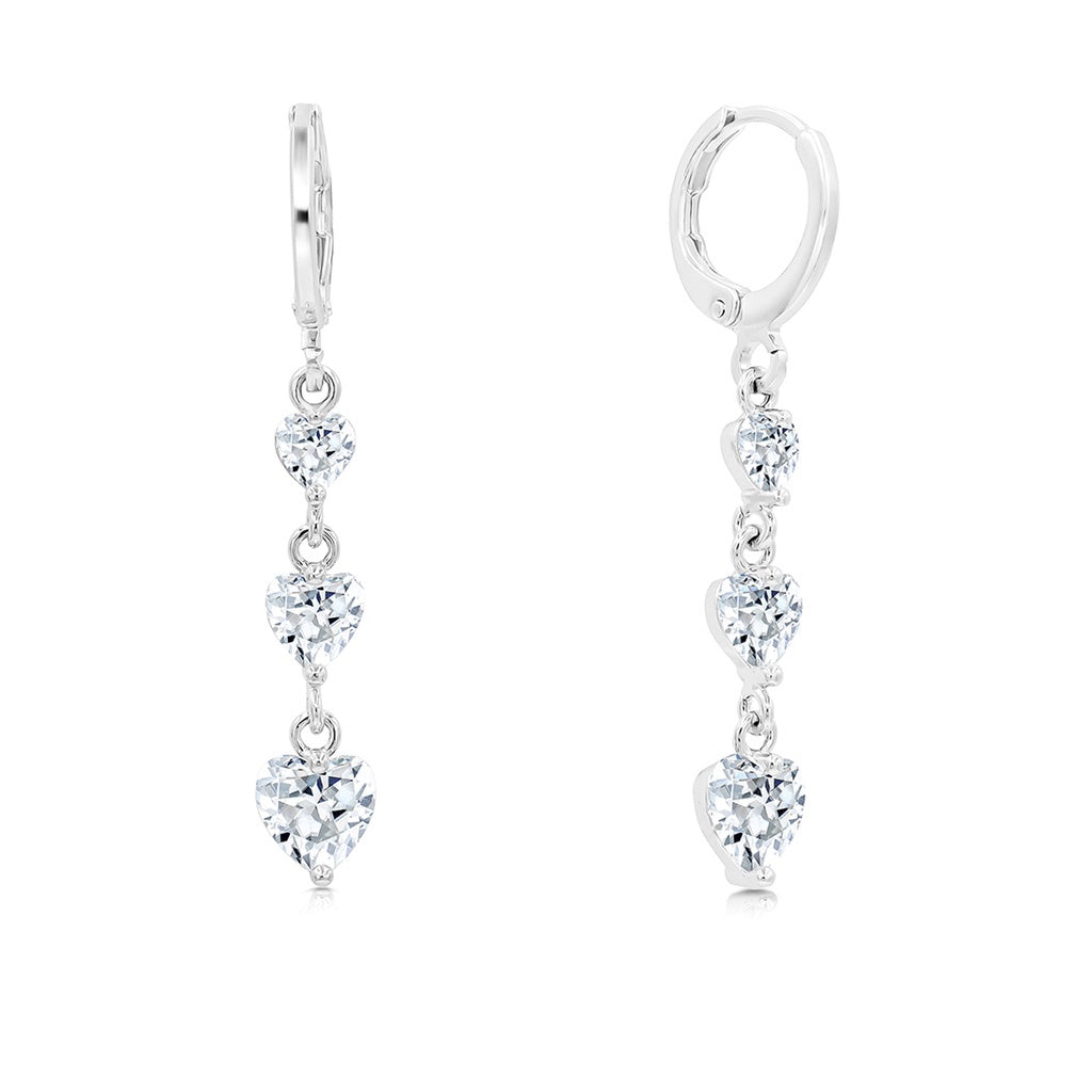 SO SEOUL Amora Cascade - Triple Heart Cubic Zirconia Necklace and Earrings Set