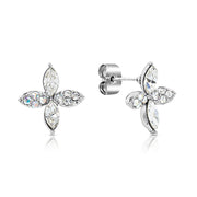 SO SEOUL Callista Silver Stud Earrings with Marquise-Cut White and Aurore Boreale Austrian Crystals
