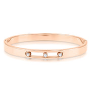 SO SEOUL Aurelia Rose Gold Bangle with Triple Diamond Simulant Cubic Zirconia Side-Hinge Accent