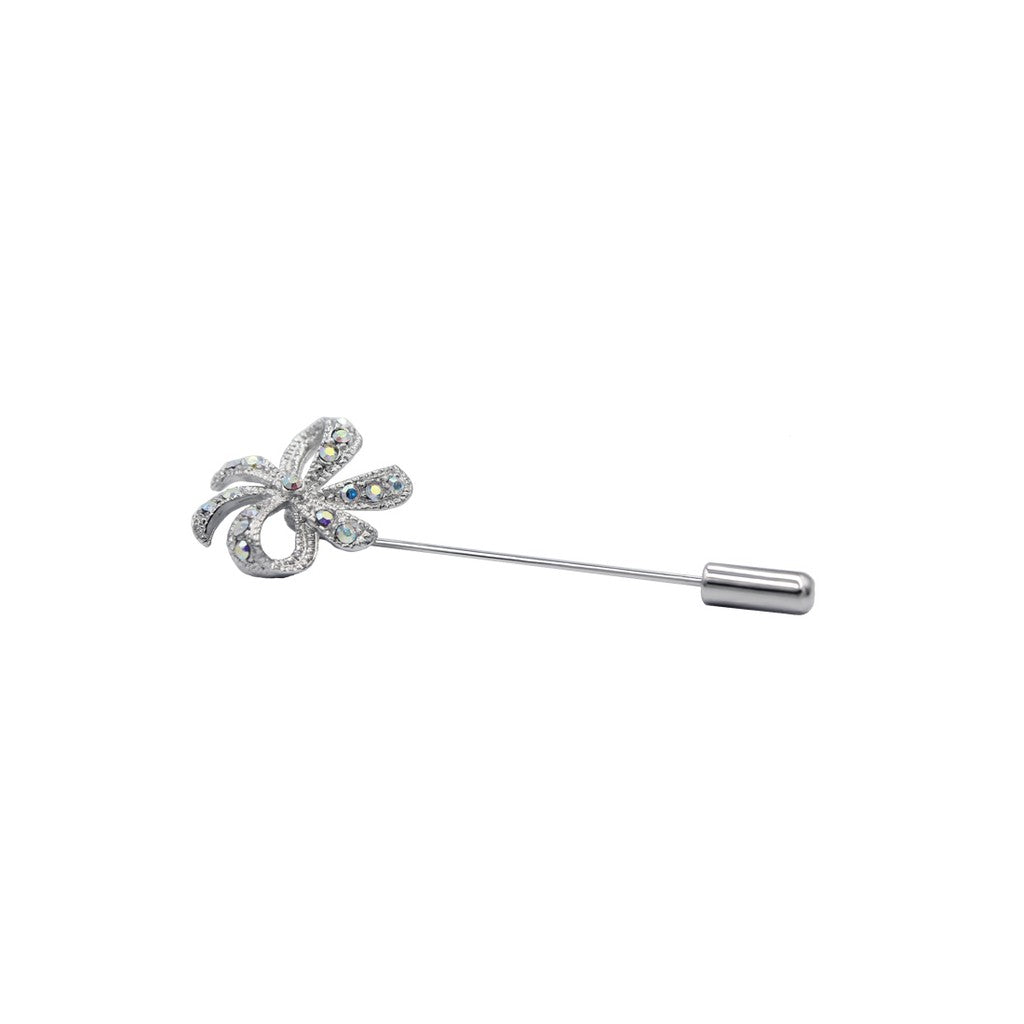 SO SEOUL Aurore Boreale Crystal Ribbon Bow Lapel Pin – Elegant Austrian Crystal Metal Brooch