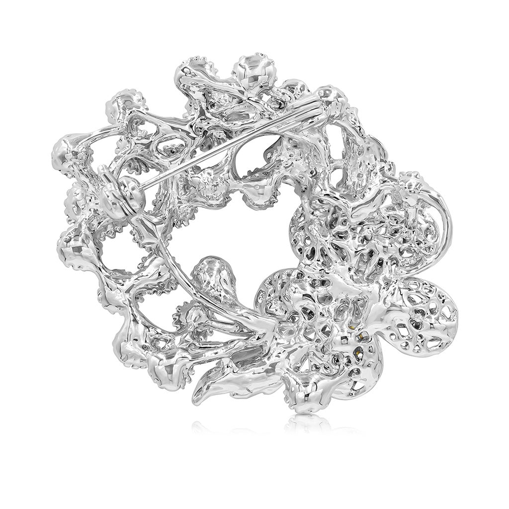 SO SEOUL Leilani Floral Bouquet Brooch with Aurore Boreale Austrian Crystals and Rollover Clasp