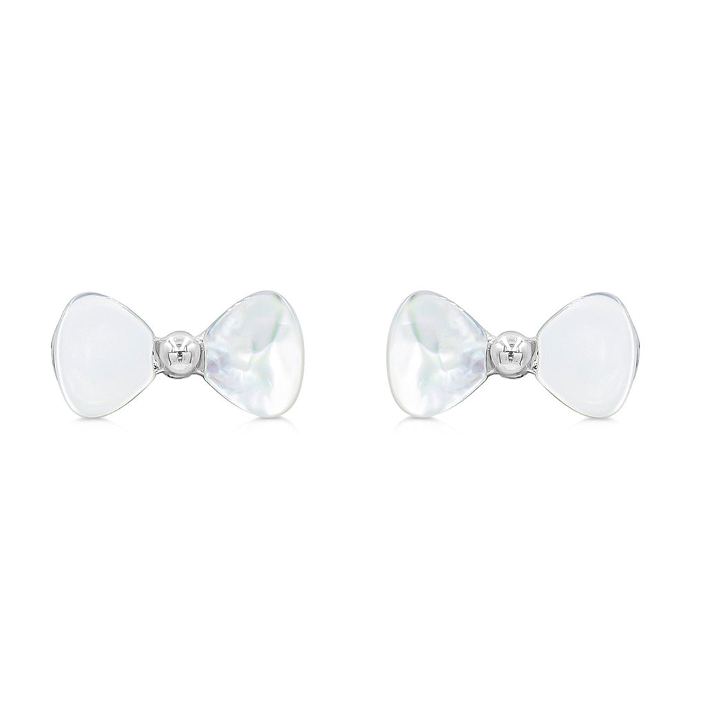 SO SEOUL Claire Ribbon Bow Elegance - Mother of Pearl & Cubic Zirconia Stud Earrings