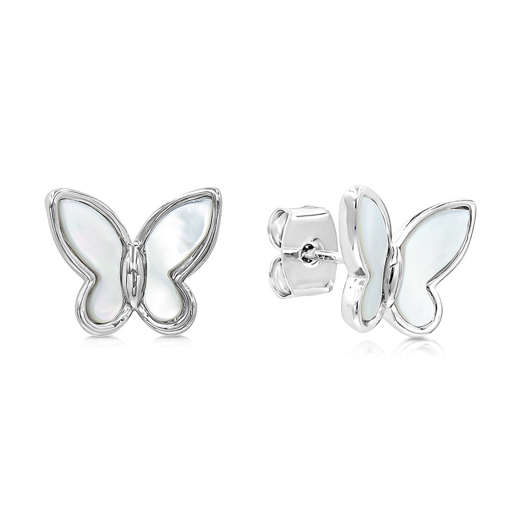 SO SEOUL 'Claire Butterfly' Stud Earrings with Mother of Pearl or Abalone Shell Inlay