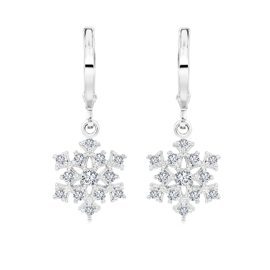 SO SEOUL 'Let it Snow' - Brilliance Snowflake Cubic Zirconia Hoop Earrings and Pendant Necklace
