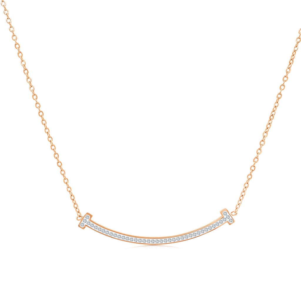 SO SEOUL Chic Smiley Curve Austrian Crystal Rose Gold Necklace